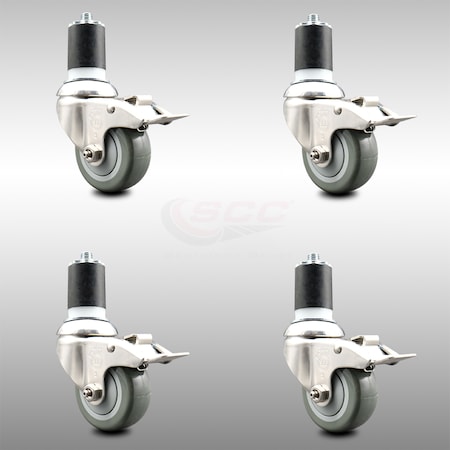 Service Caster 3 Inch 316SS Gray Poly Swivel 1-7/8 Inch Expanding Stem Caster Set Lock Brake SCC-SS316TTLEX20S314-PPUB-178-4